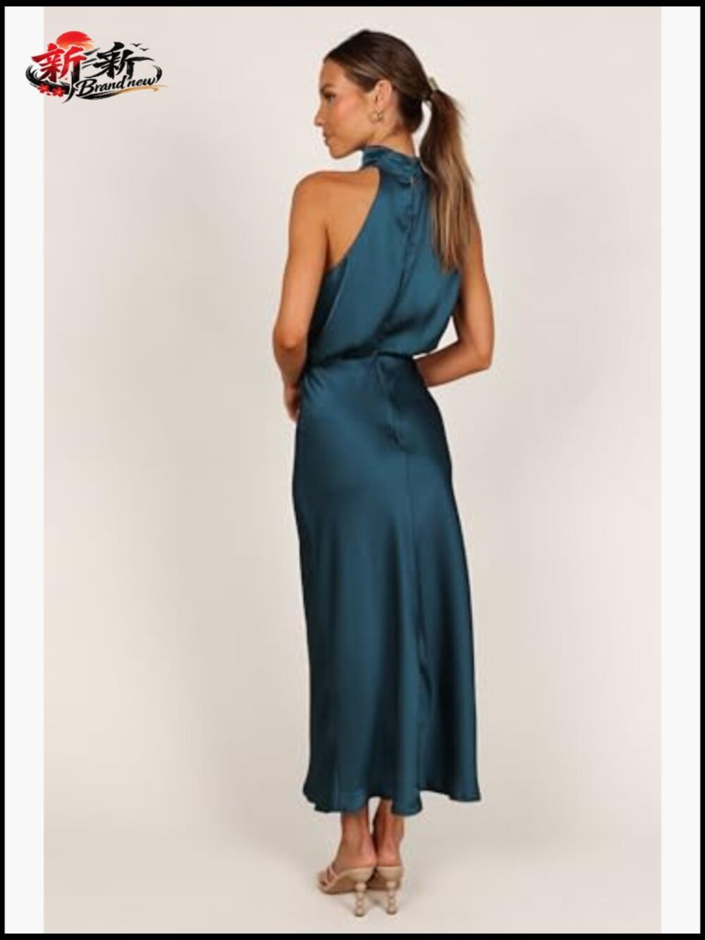 Halter Neck Midi Dress with Asymmetric Neckline and Back Zip - Picture 4 of 6